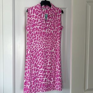 NWT Barbara Gerwit Pink White Preppy Animal Print Dress with Collar L
